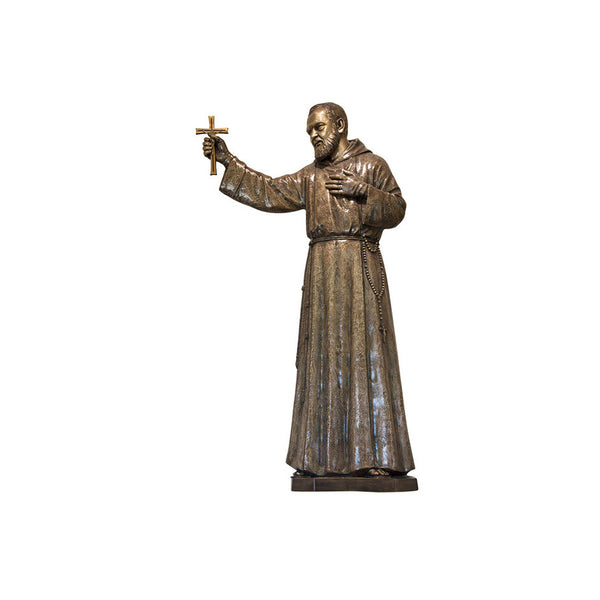 St. Padre Pio with Crucifix Relief - Global Bronze
