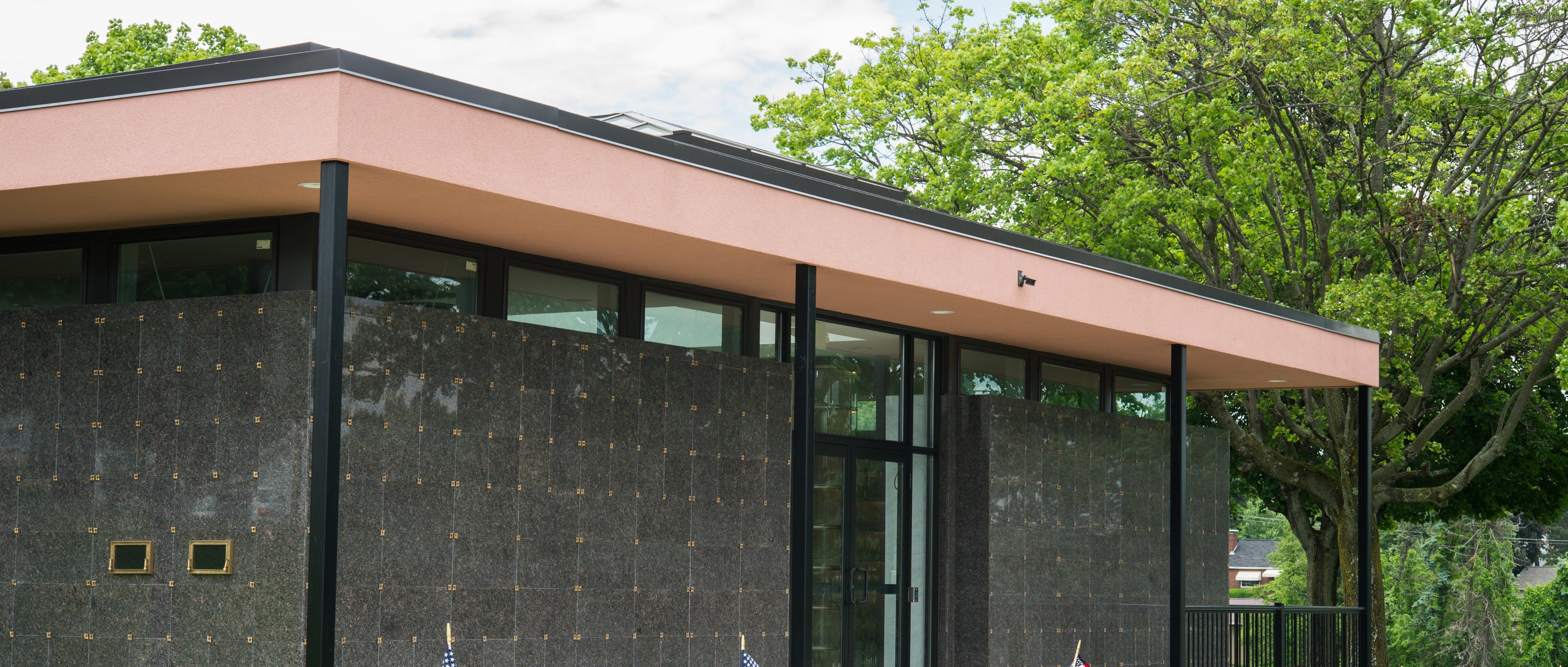 Niche Chapel walls outside cladded Granite Columbaria with Simplicity EZ-Plaque with Simplicity Bud Vase