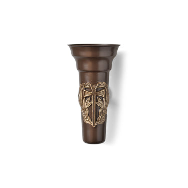 Bronze Ring Vase w/ Cross & Laurel Wreath
